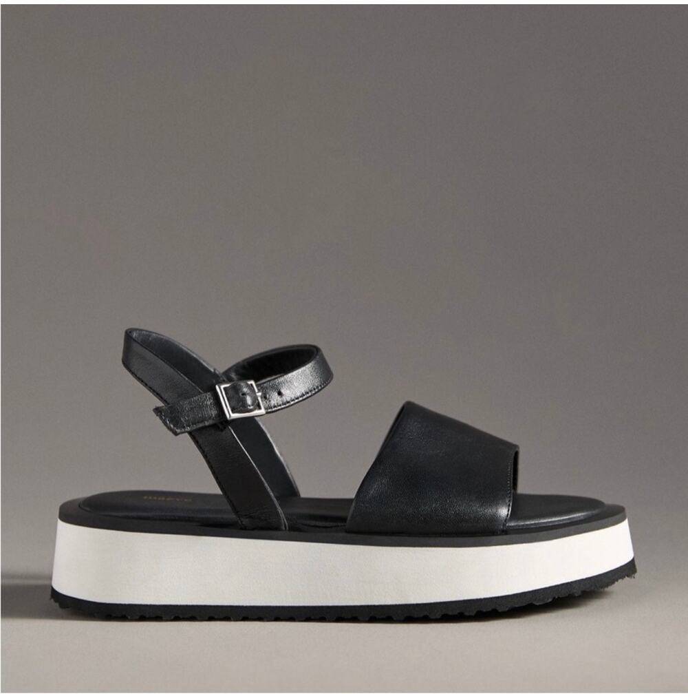 Maeve Anthropologie Black Leather Platform Sandals EU 39 Ankle Strap